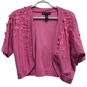 INC International Concepts Womens Crop Cardigan Size Medium Pink 3D Floral Shrug